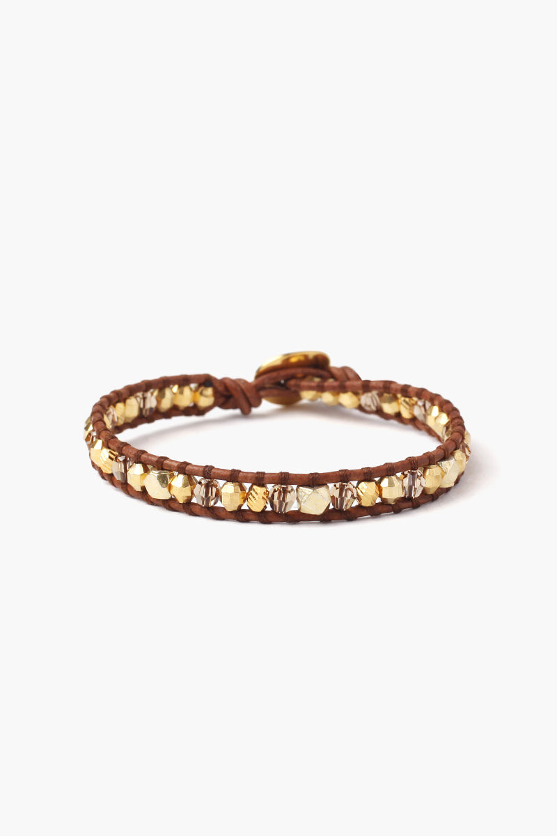 Gold Mix With Crystals Single Wrap Bracelet