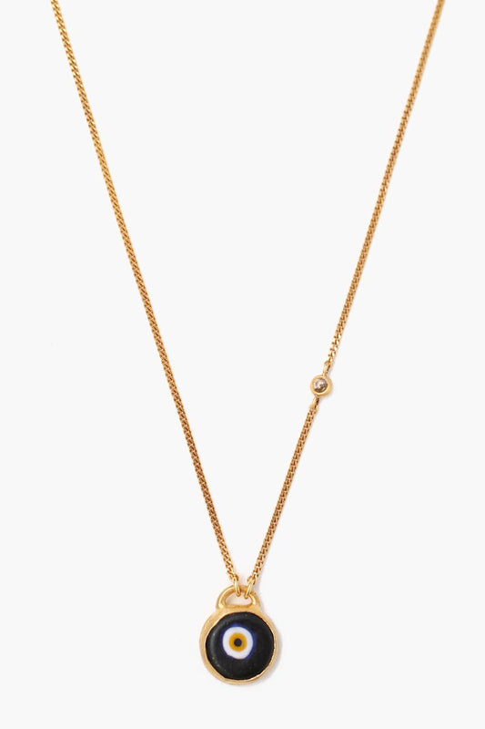 Black Evil Eye Necklace with Champagne Diamond