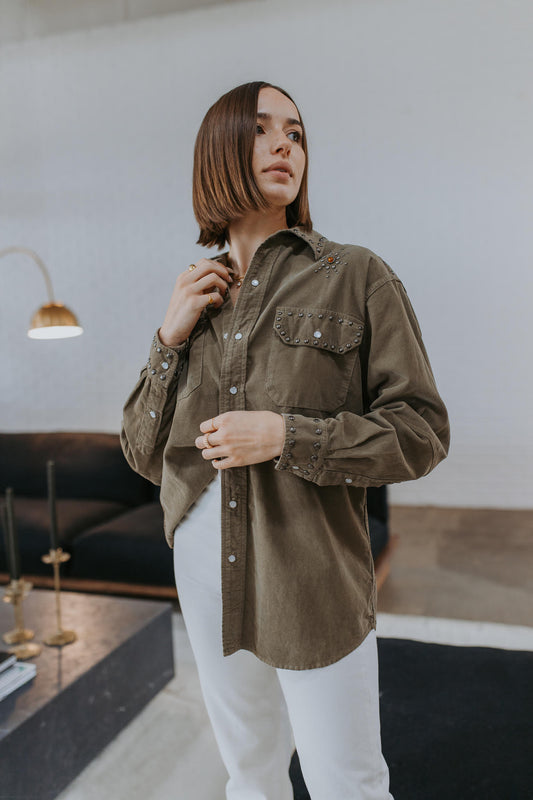 Upcycled Corduroy Shirt with Studs